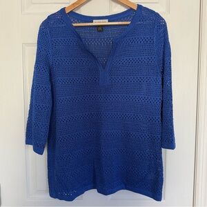 St. John Sport Blue Knitted 3/4 Sleeve Blouse Medium